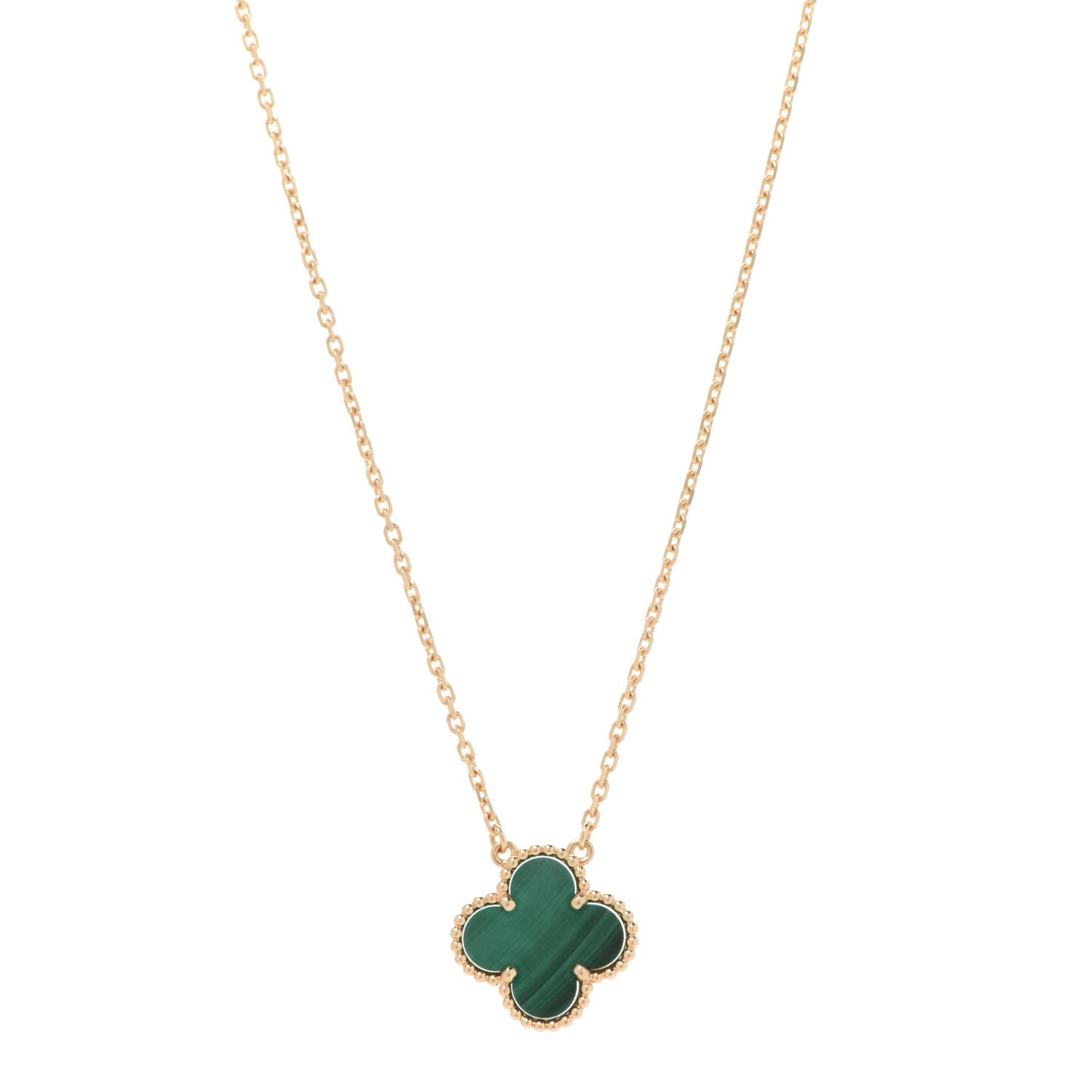 18K Yellow Gold Malachite Vintage Alhambra Pendant Necklace