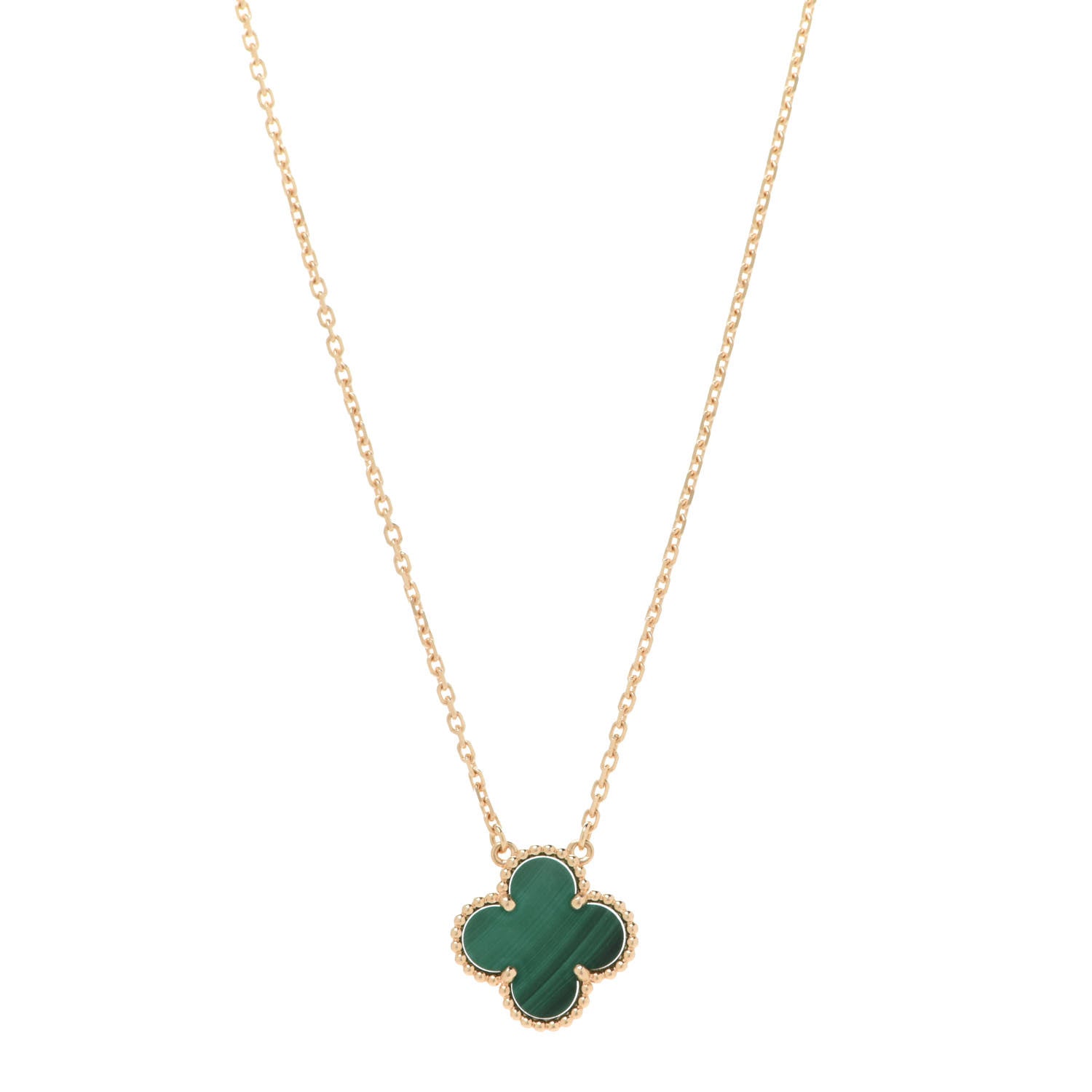 Van Cleef & Arpels 18K Yellow Gold Malachite Vintage Alhambra Pendant Necklace 1 of 8