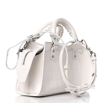 Balenciaga Semi Shiny Calfskin Crocodile Embossed Neo Classic Silver Hardware Mini City White 3 of 10
