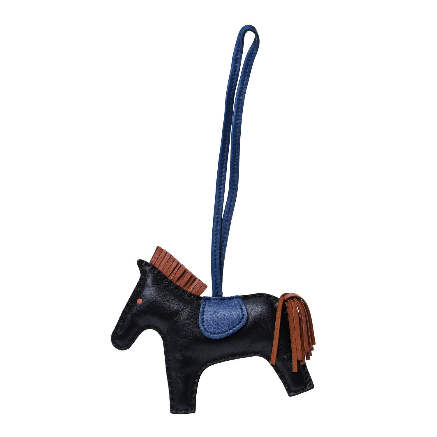 Hermes Milo Lambskin Grigri Rodeo Horse Bag Charm MM Black Bleu Saphir Gold 1 of 3