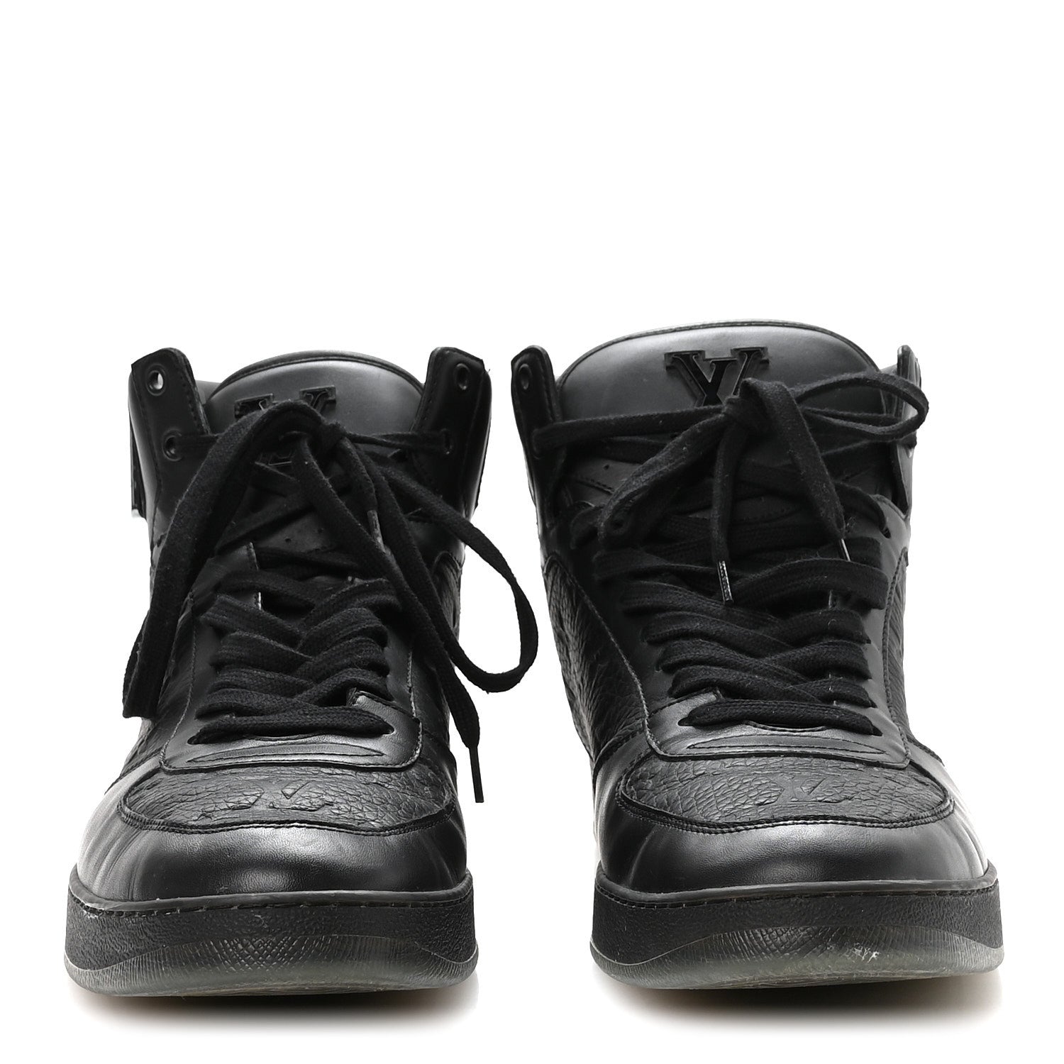 Louis Vuitton Calfskin Embossed Monogram Rivoli High Top Sneakers 11 Black Silver 3 of 8