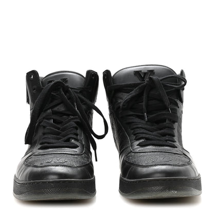Louis Vuitton Calfskin Embossed Monogram Rivoli High Top Sneakers 11 Black Silver 3 of 8