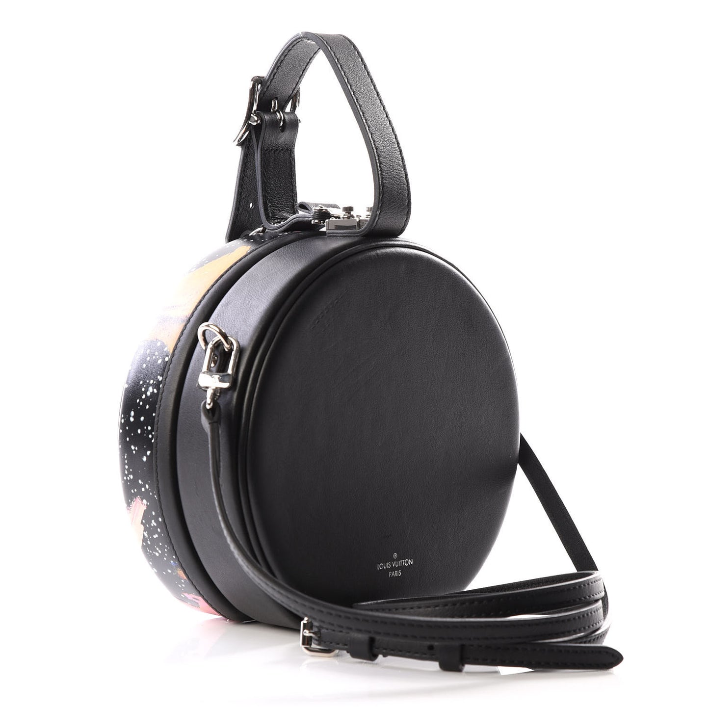 Calfskin Splash Print Petite Boite Chapeau Black