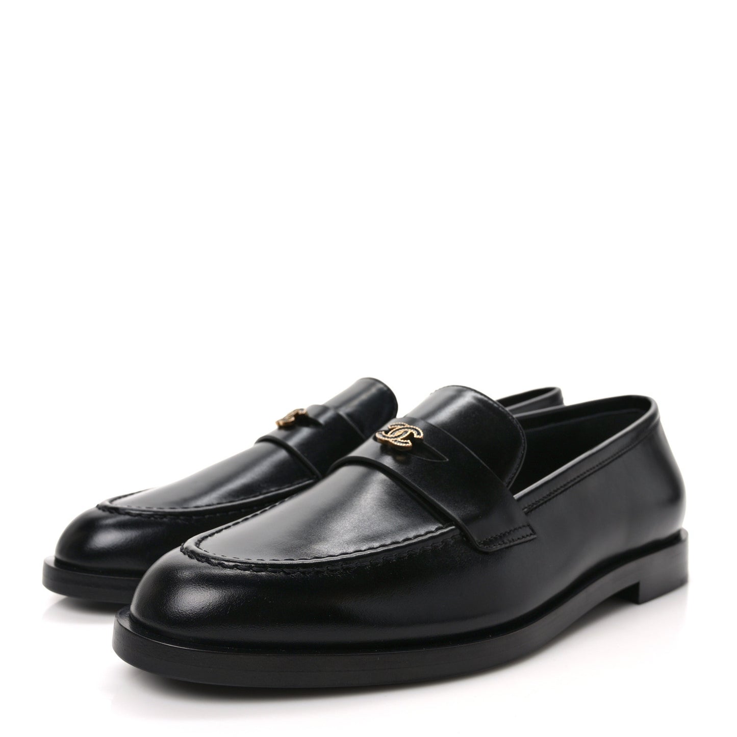 Shiny Calfskin CC Moccasin Loafers 38.5 Black