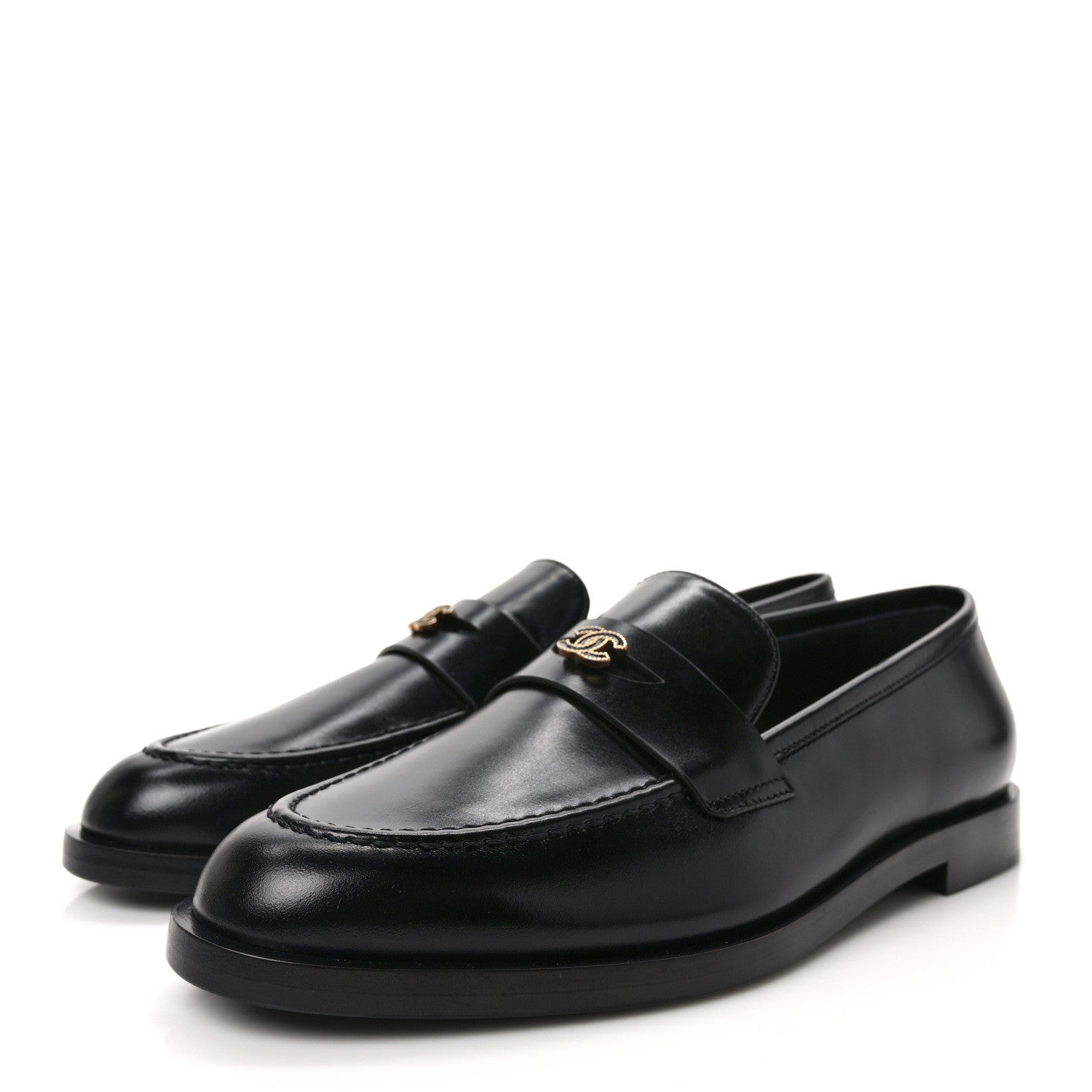 Chanel Shiny Calfskin CC Moccasin Loafers 38.5 Black 3 of 7