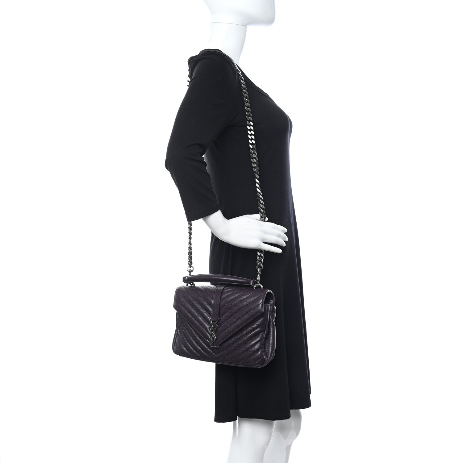 Saint Laurent Sheepskin Matelasse Chevron Monogram Medium College Bag Amaranto 3 of 11