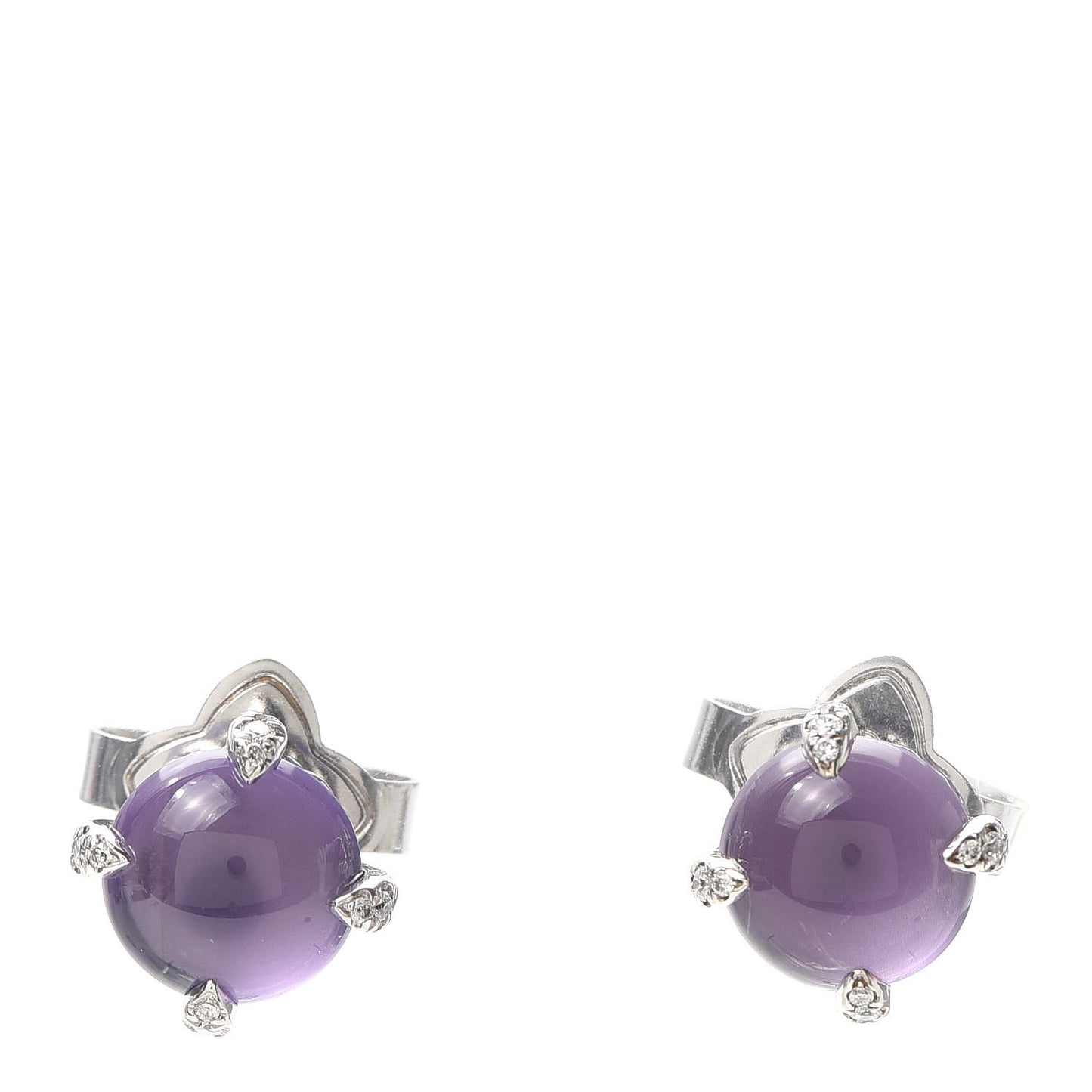 Sterling Silver Diamond Amethyst 8mm Chatelaine Stud Earrings