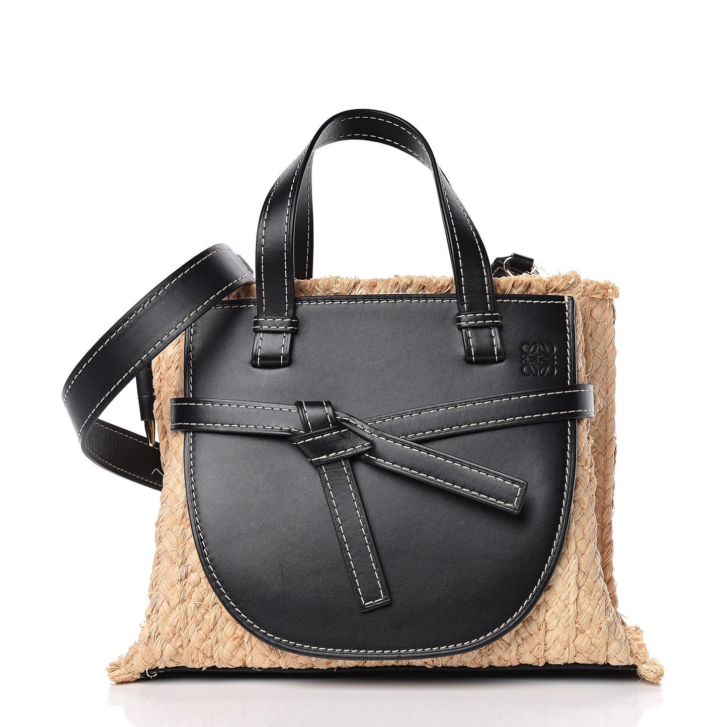 Calfskin Raffia Small Gate Tote Black