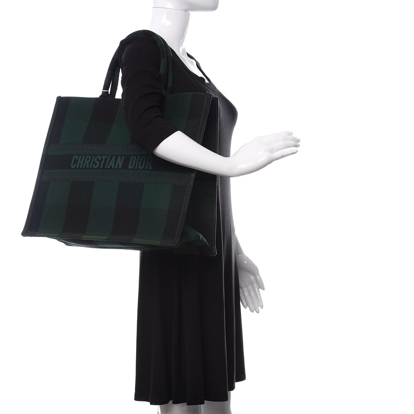 Canvas Embroidered Checkered Book Tote Black Green