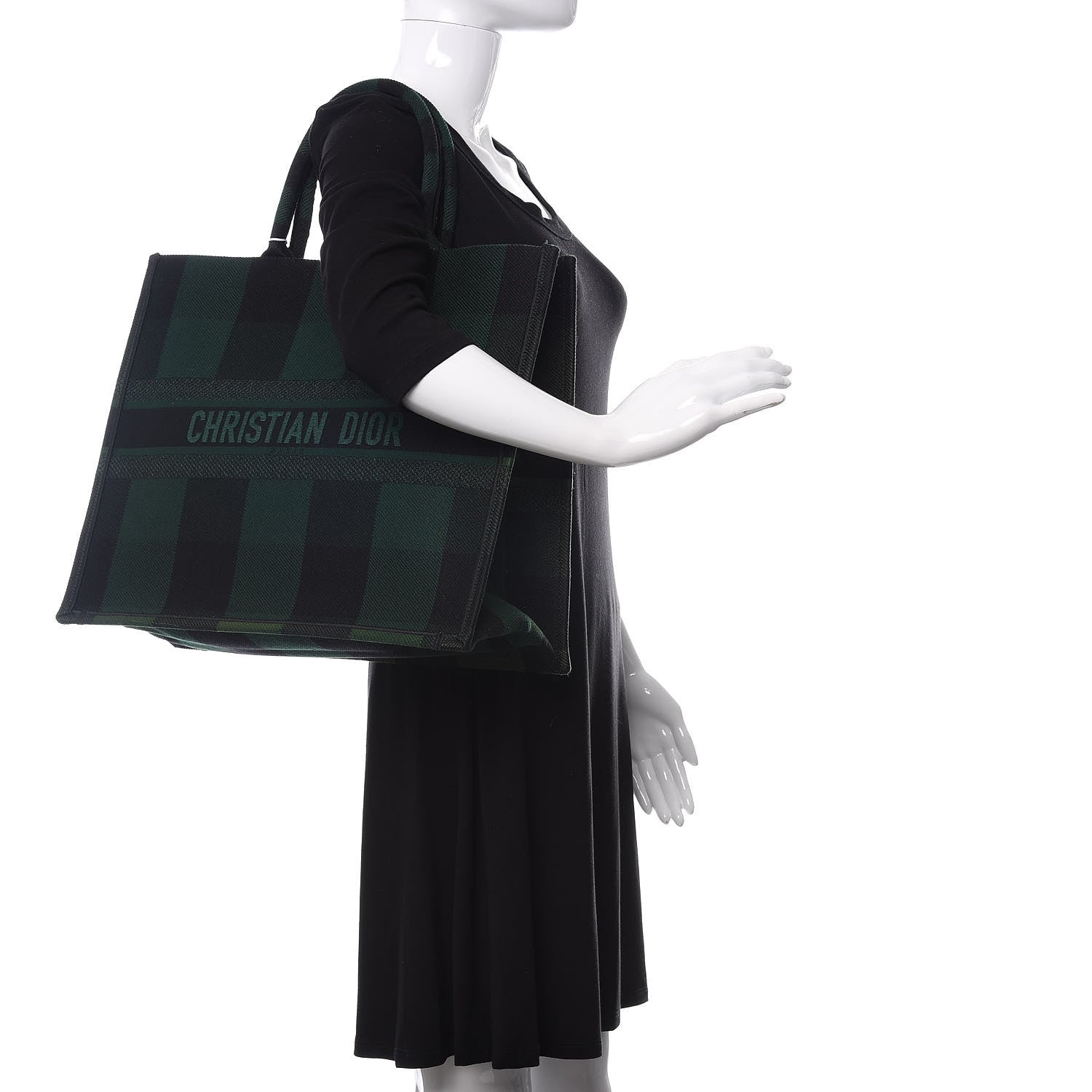 Christian Dior Canvas Embroidered Checkered Book Tote Black Green 2 of 10