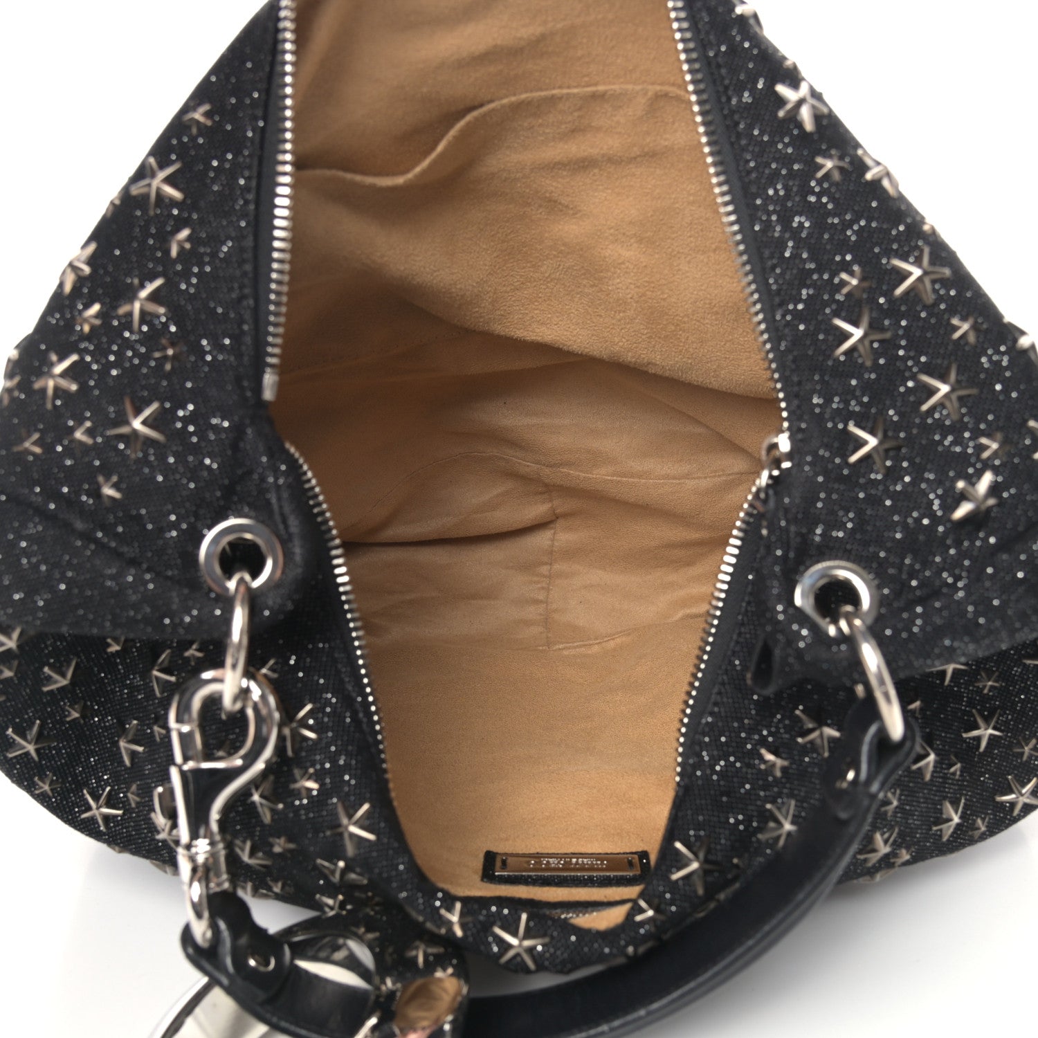 Jimmy Choo Glitter Canvas Star Studded Solar Sky Hobo Black 5 of 10
