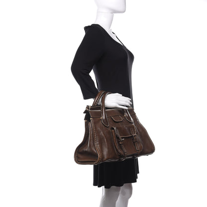 Chloe Calfskin Edith Satchel Brown 2 of 9