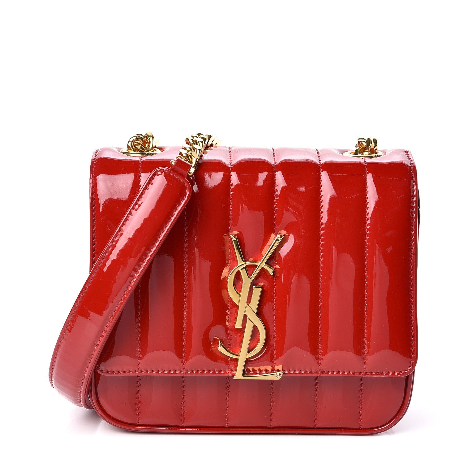 Saint Laurent Patent Matelasse Small Vicky Chain Bag Red 1 of 11