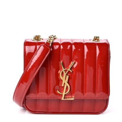 Saint Laurent Patent Matelasse Small Vicky Chain Bag Red 1 of 11