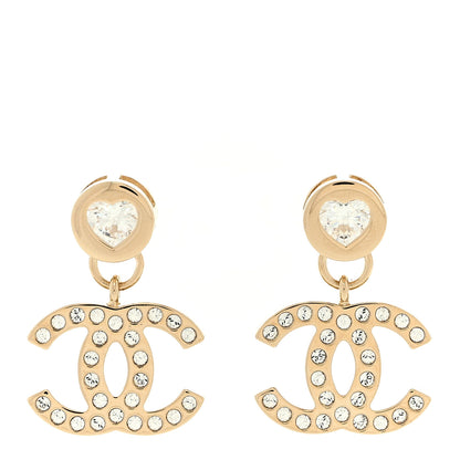 Chanel Crystal CC Heart Drop Earrings Gold 1 of 5