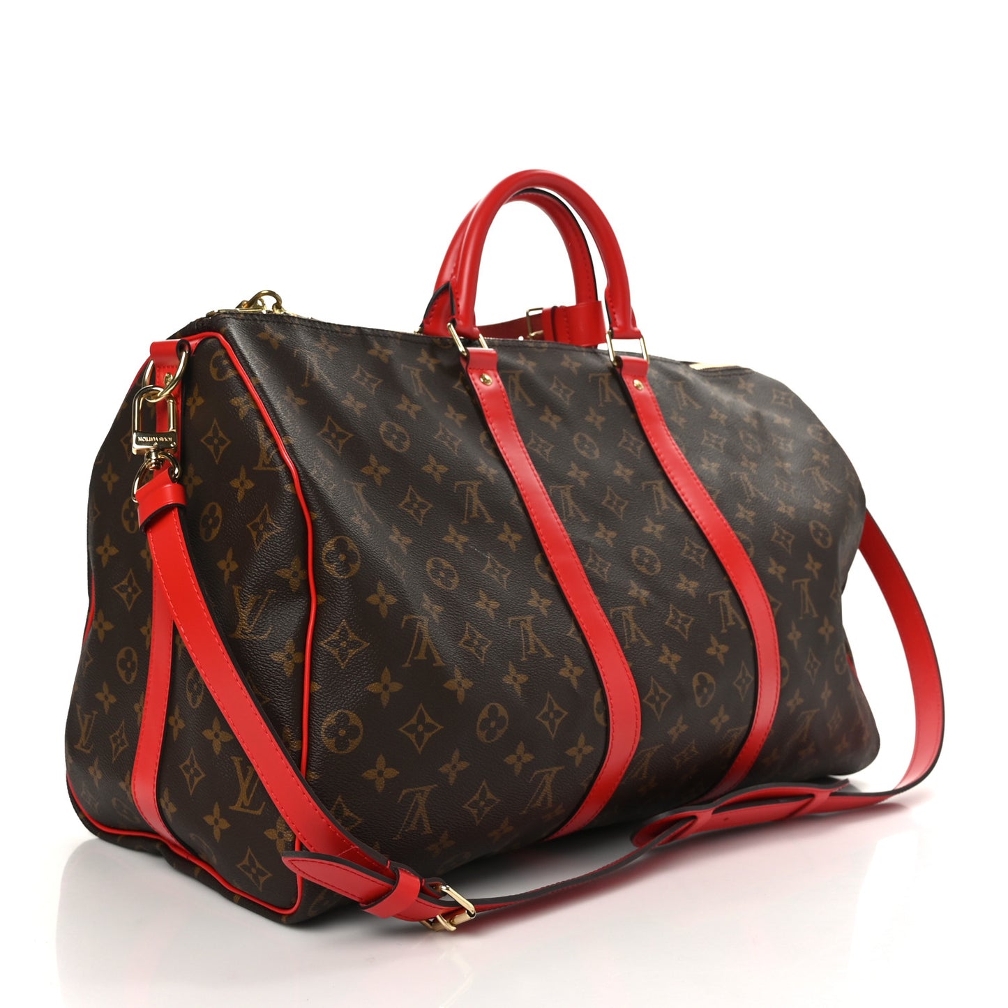 Calfskin Monogram Keepall Bandouliere 50 Coquelicot