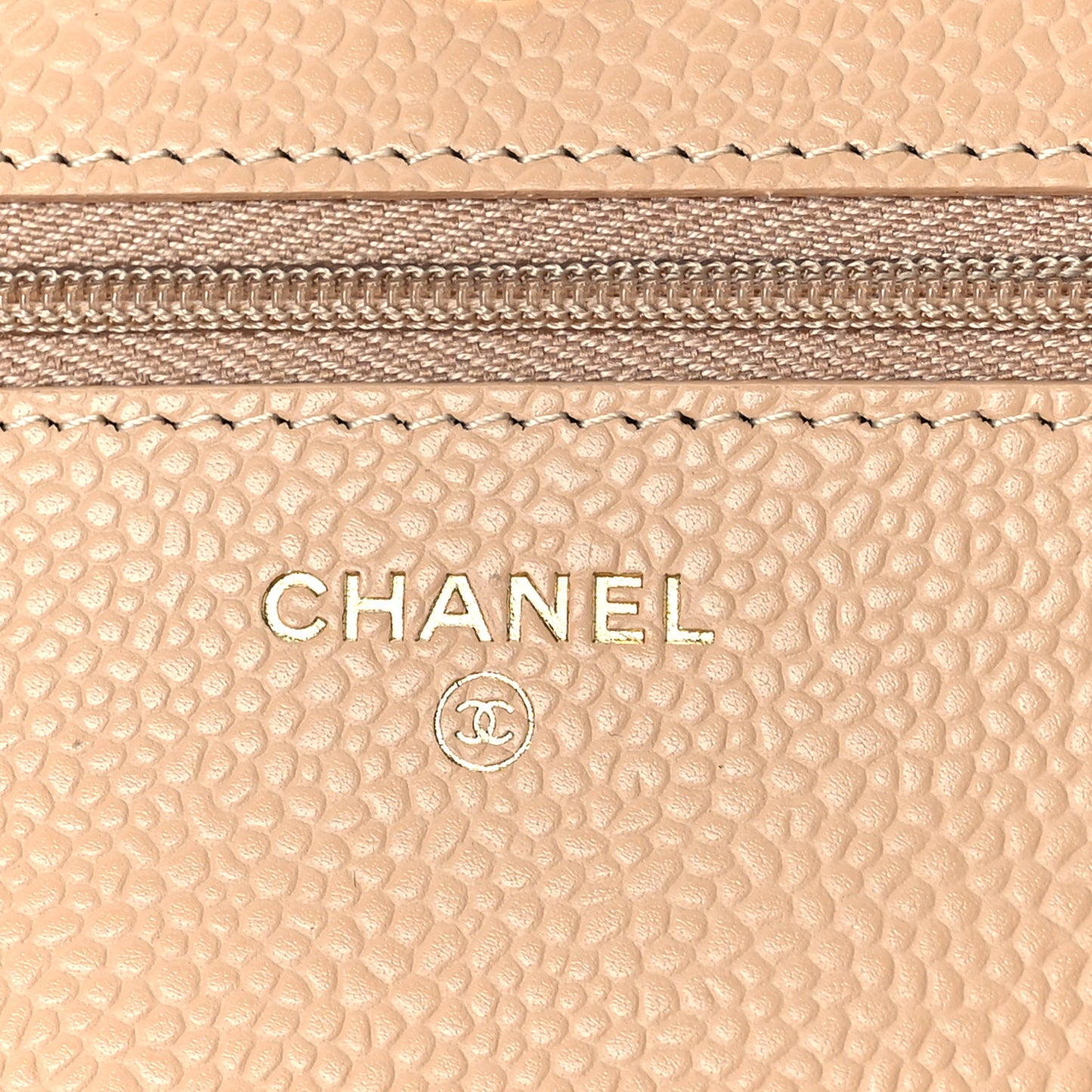 Caviar Quilted Wallet On Chain WOC Beige