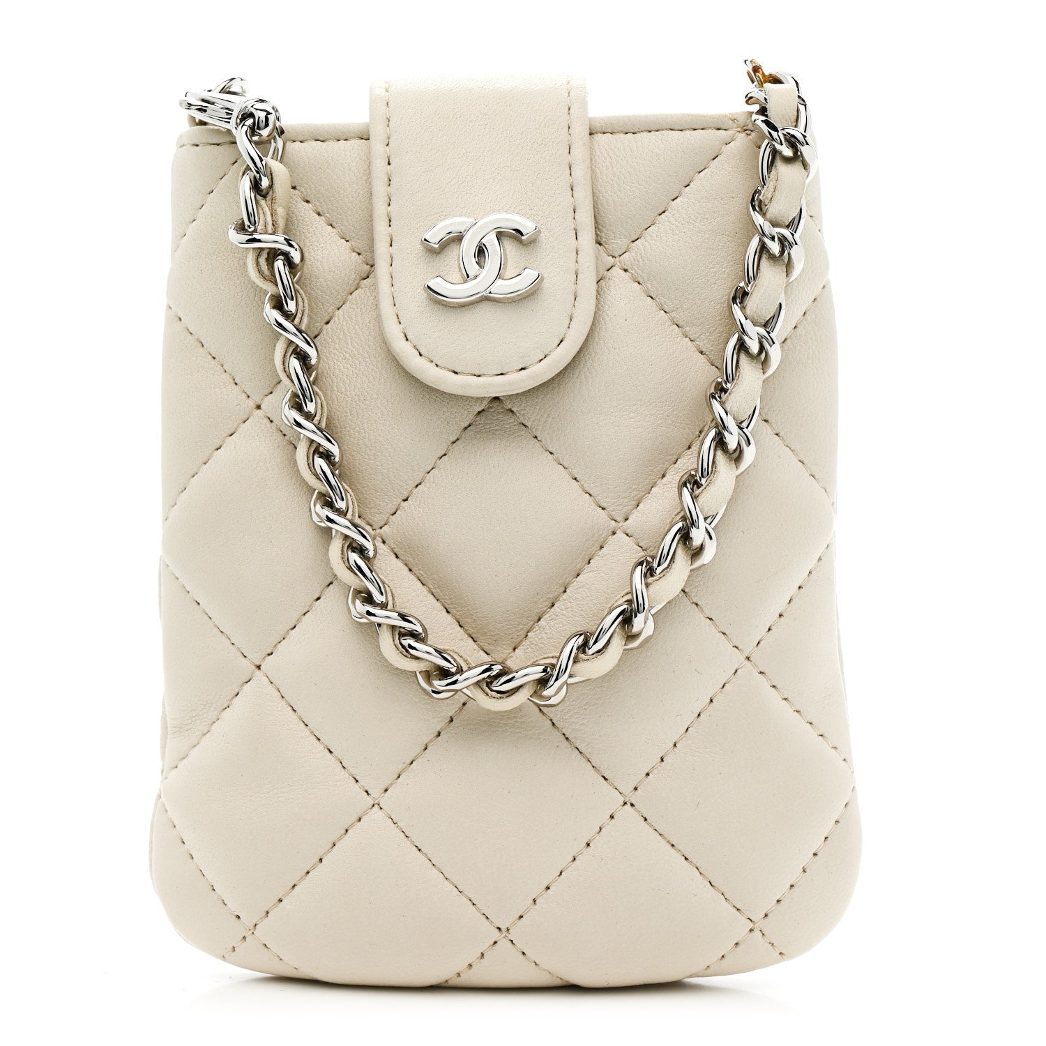 Chanel Lambskin Quilted Phone Holder On Chain White 1 of 9