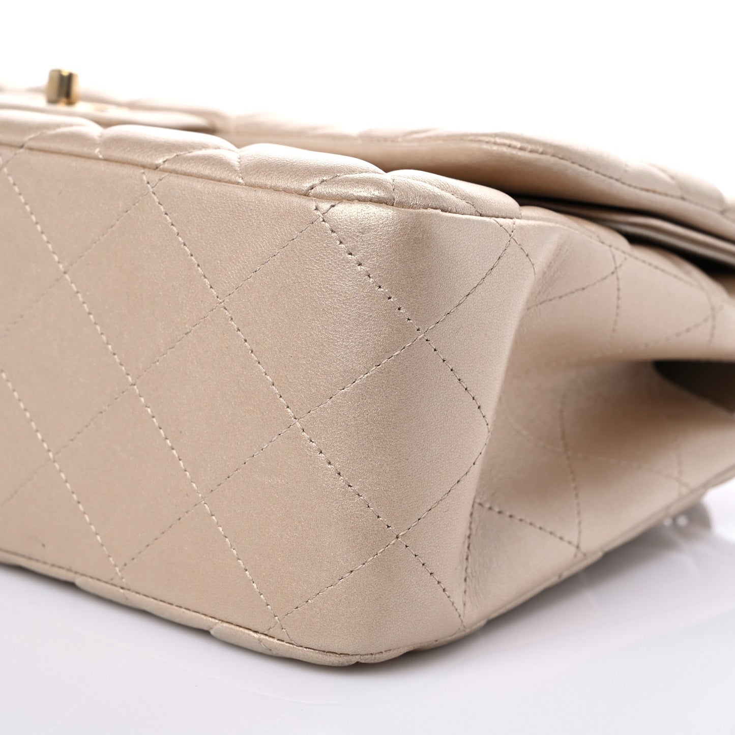 Metallic Lambskin Quilted Jumbo Double Flap Pale Gold