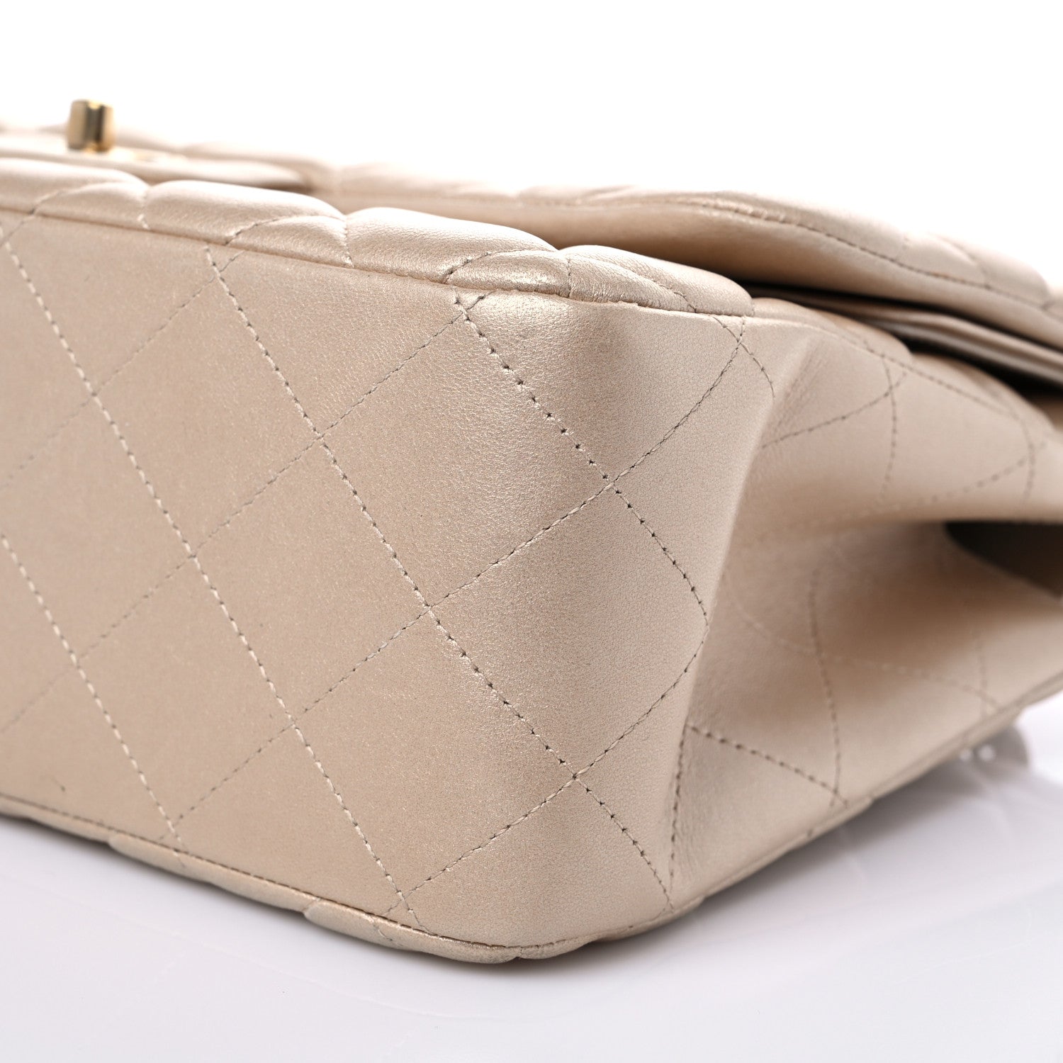 Chanel Metallic Lambskin Quilted Jumbo Double Flap Pale Gold 9 of 14