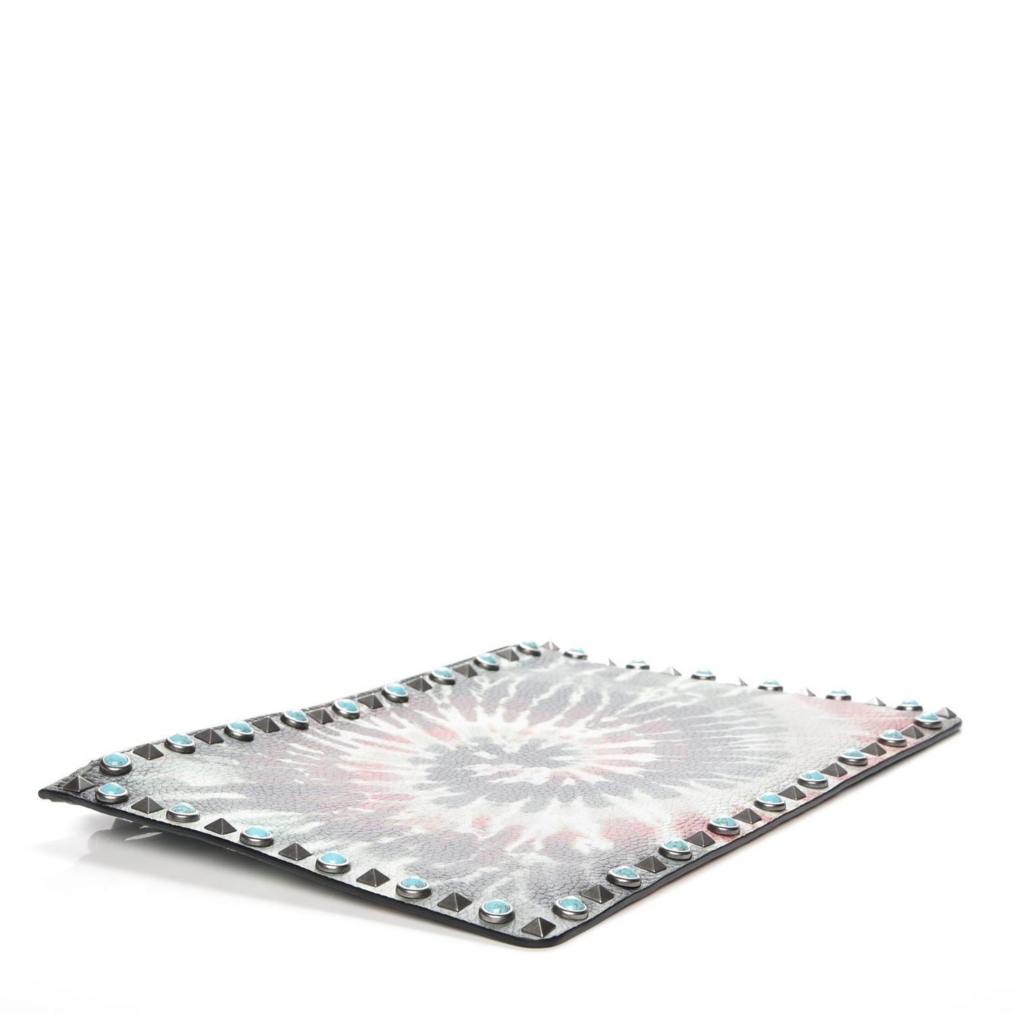 Pebbled Calfskin Tie Dye Large Rockstud Rolling Zip Pouch Deep Army Green