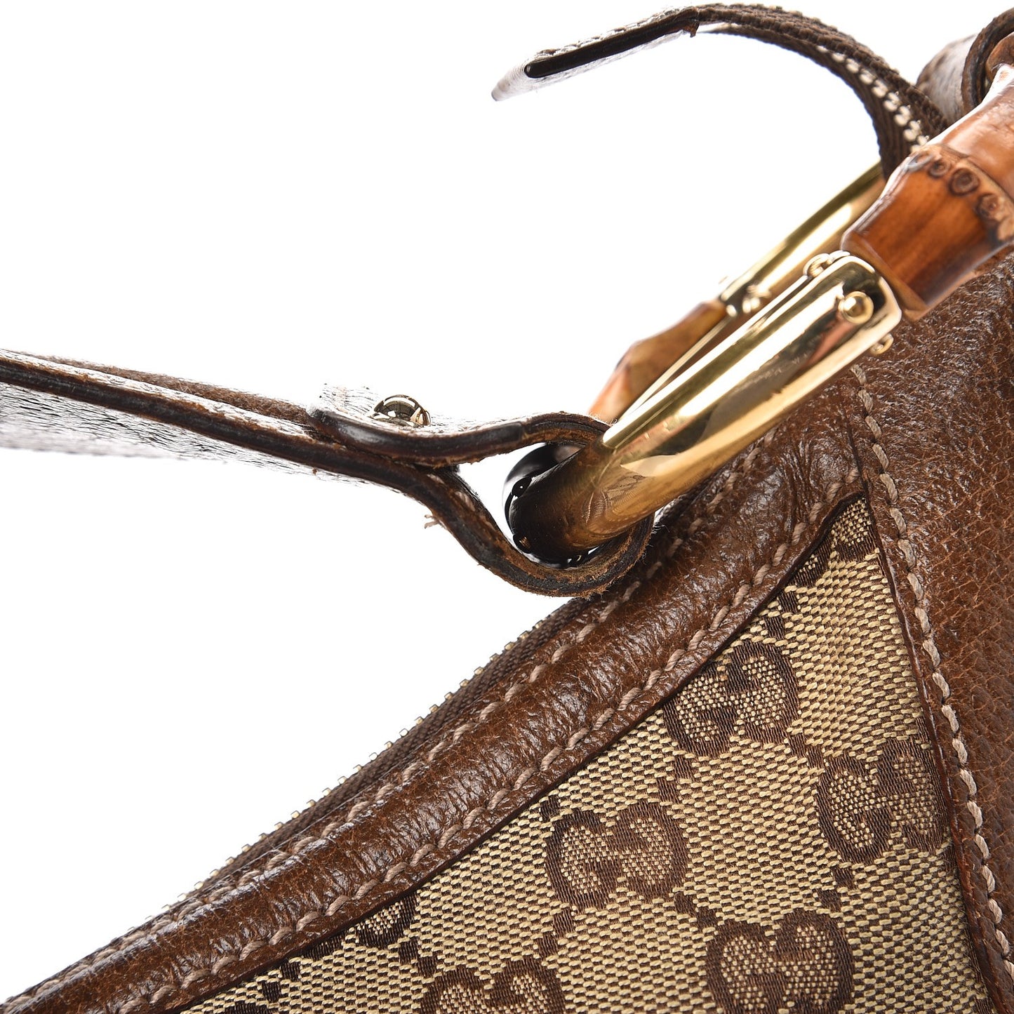 Monogram Bamboo Ring Half Moon Hobo Bag Brown