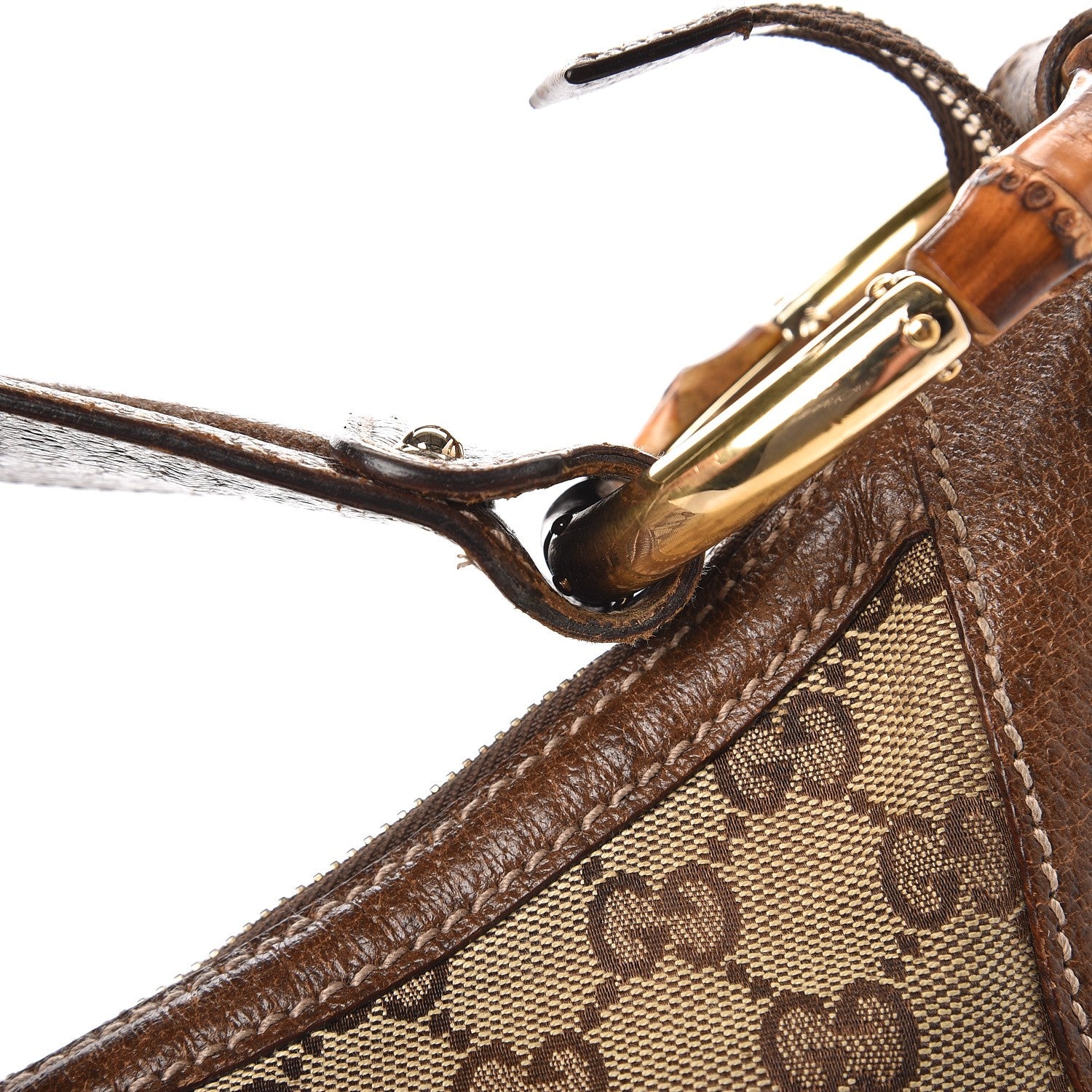 Gucci Monogram Bamboo Ring Half Moon Hobo Bag Brown 10 of 10