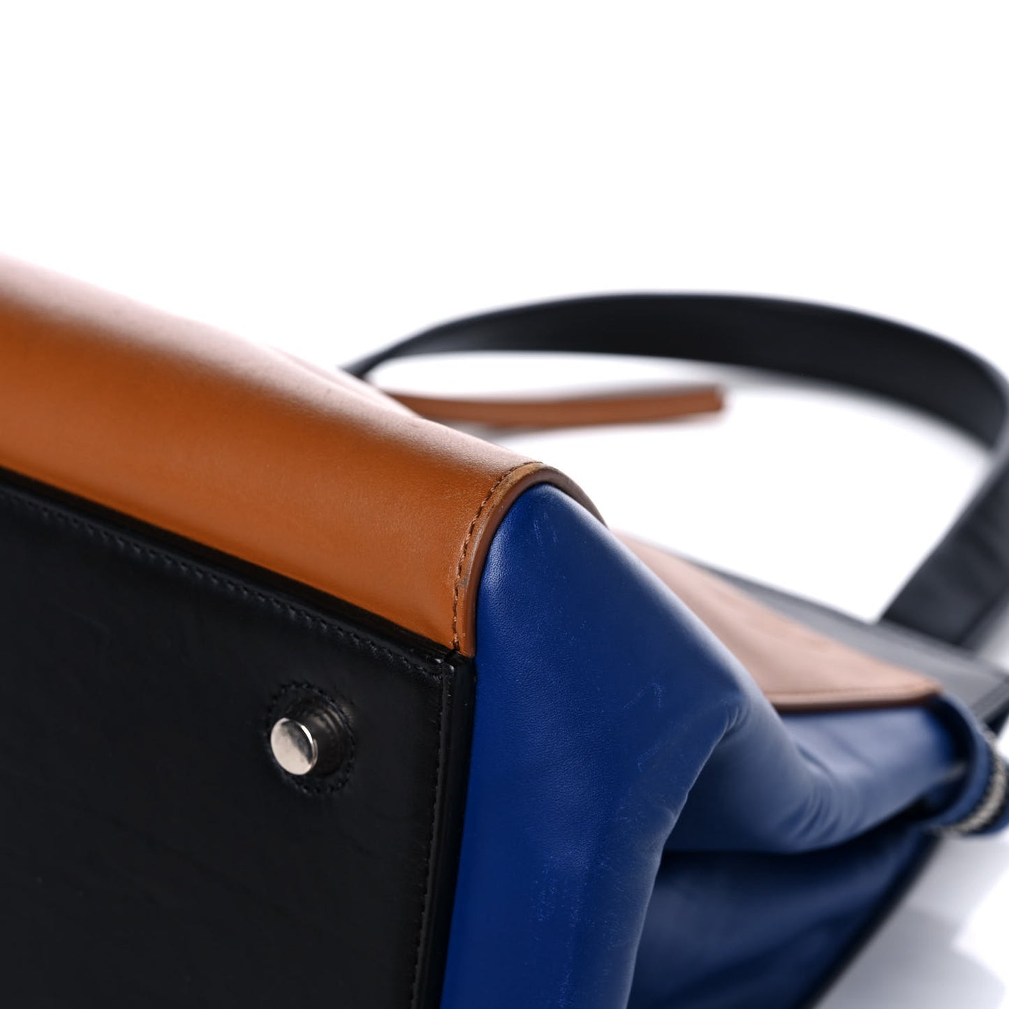 Smooth Calfskin Medium Tri-Color Edge Shoulder Bag Tan