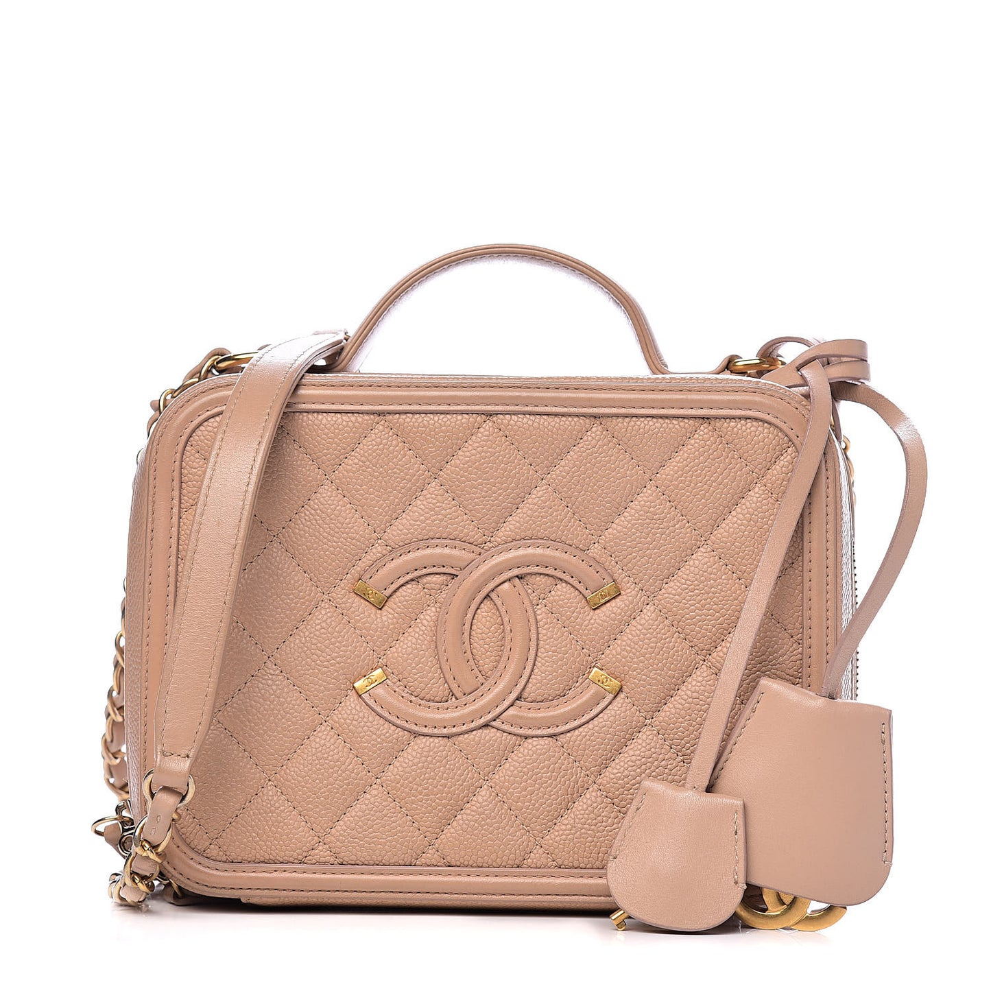Caviar Quilted Medium CC Filigree Vanity Case Beige
