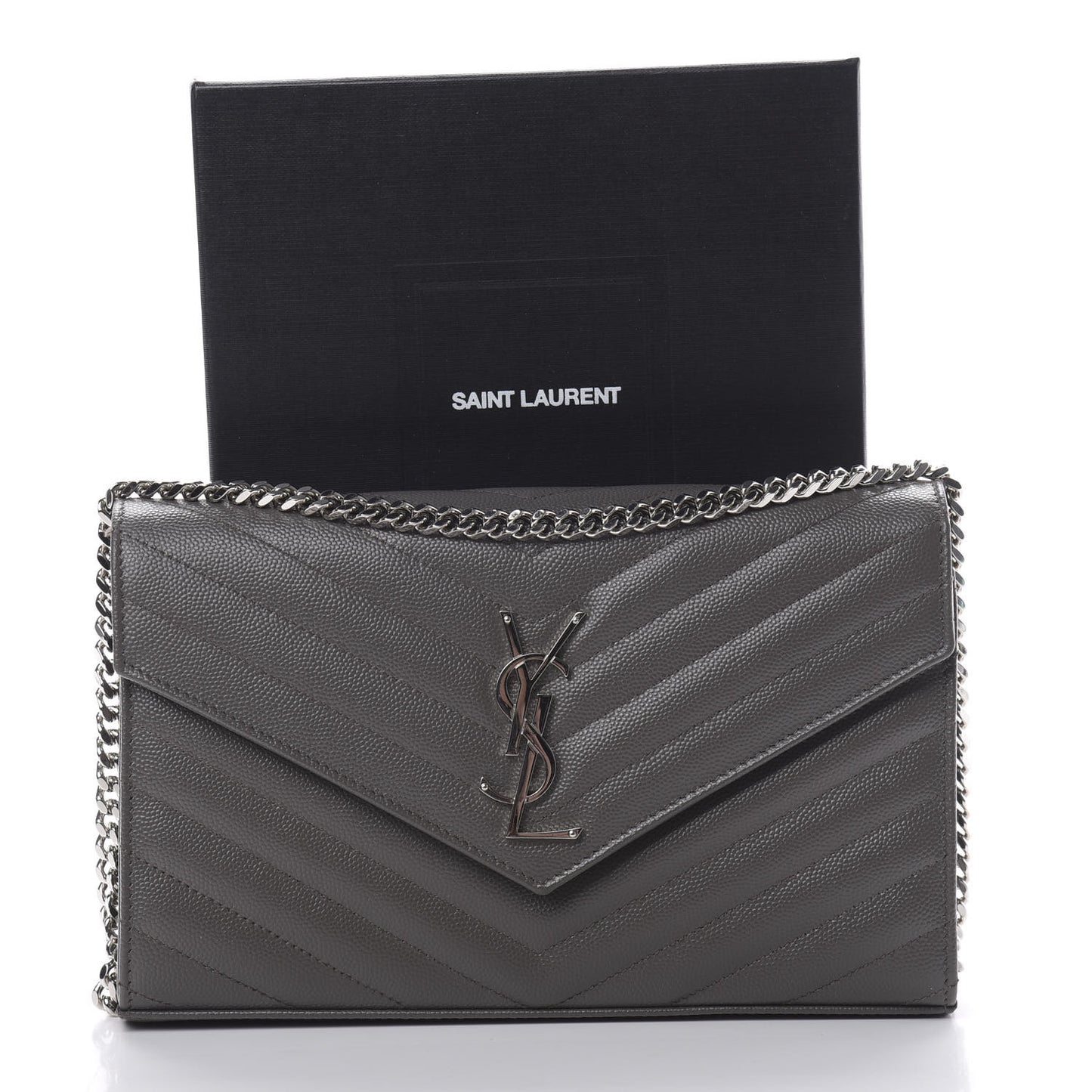 Grain De Poudre Matelasse Chevron Monogram Chain Wallet Grey