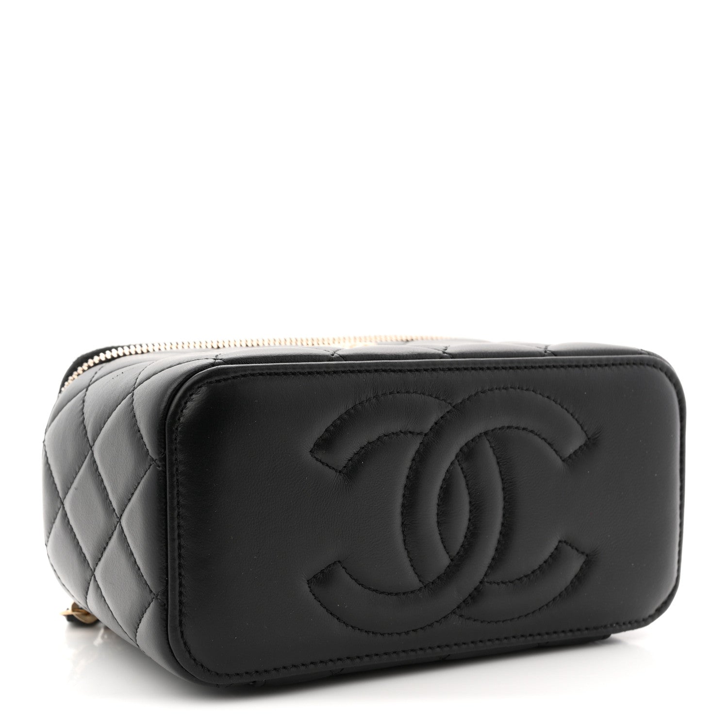 Chanel Lambskin Quilted Crystal Small Top Handle Vanity Case With Chain Black 4 of 12