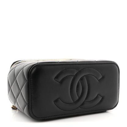 Chanel Lambskin Quilted Crystal Small Top Handle Vanity Case With Chain Black 4 of 12