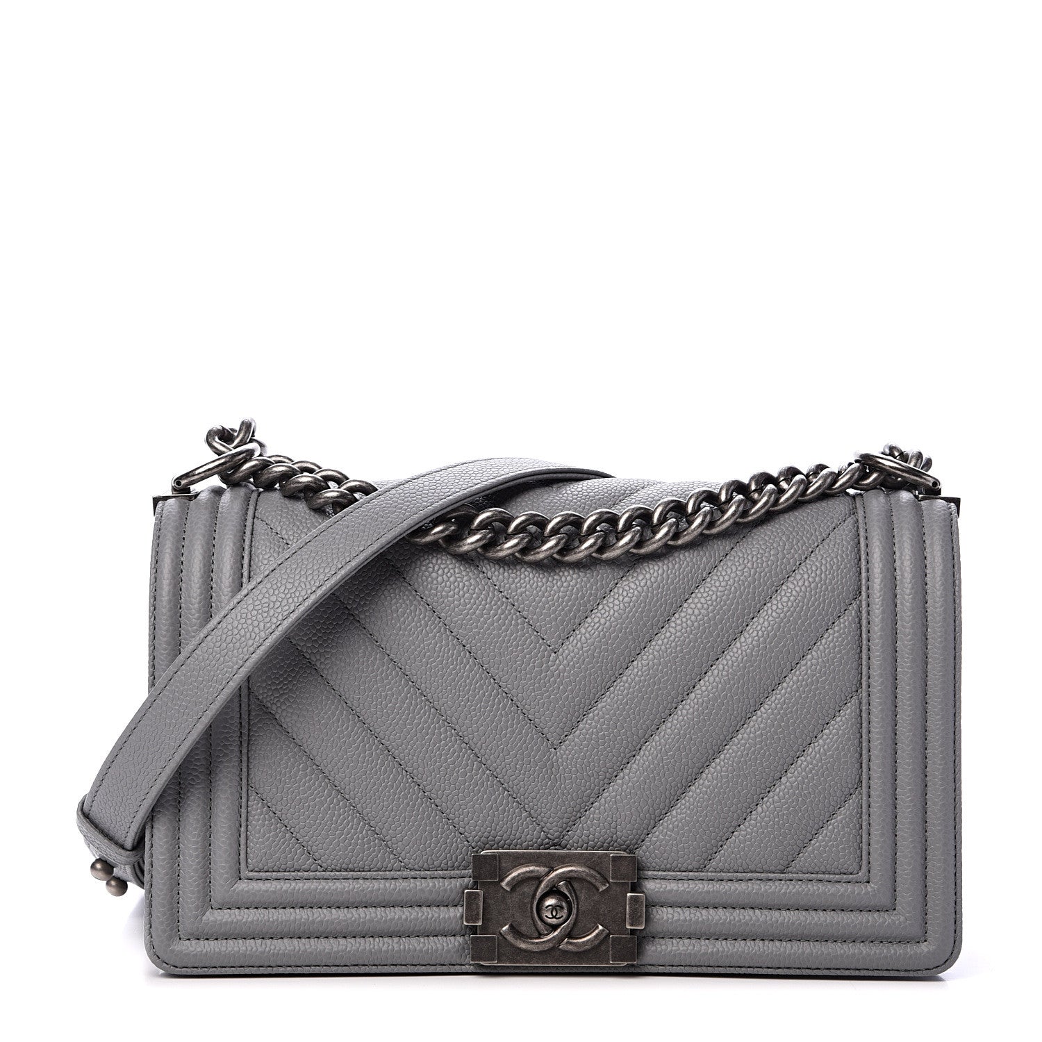 Chanel Caviar Chevron Quilted Medium Boy Flap Dark Grey 1 of 10