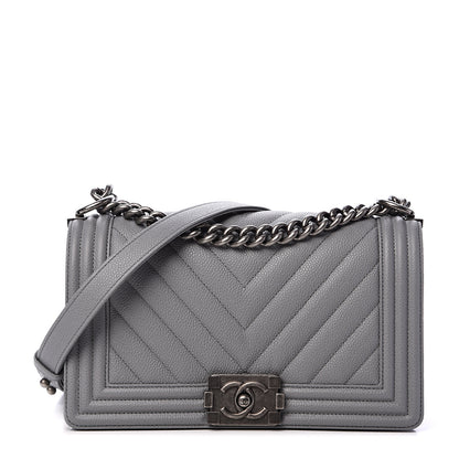 Chanel Caviar Chevron Quilted Medium Boy Flap Dark Grey 1 of 10