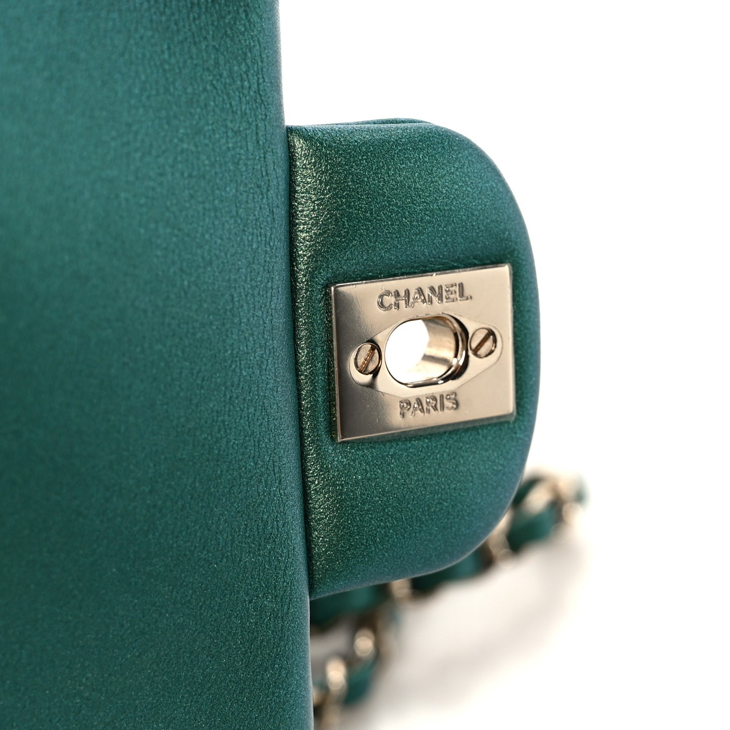Iridescent Lambskin Quilted Mini Rectangular Flap Green