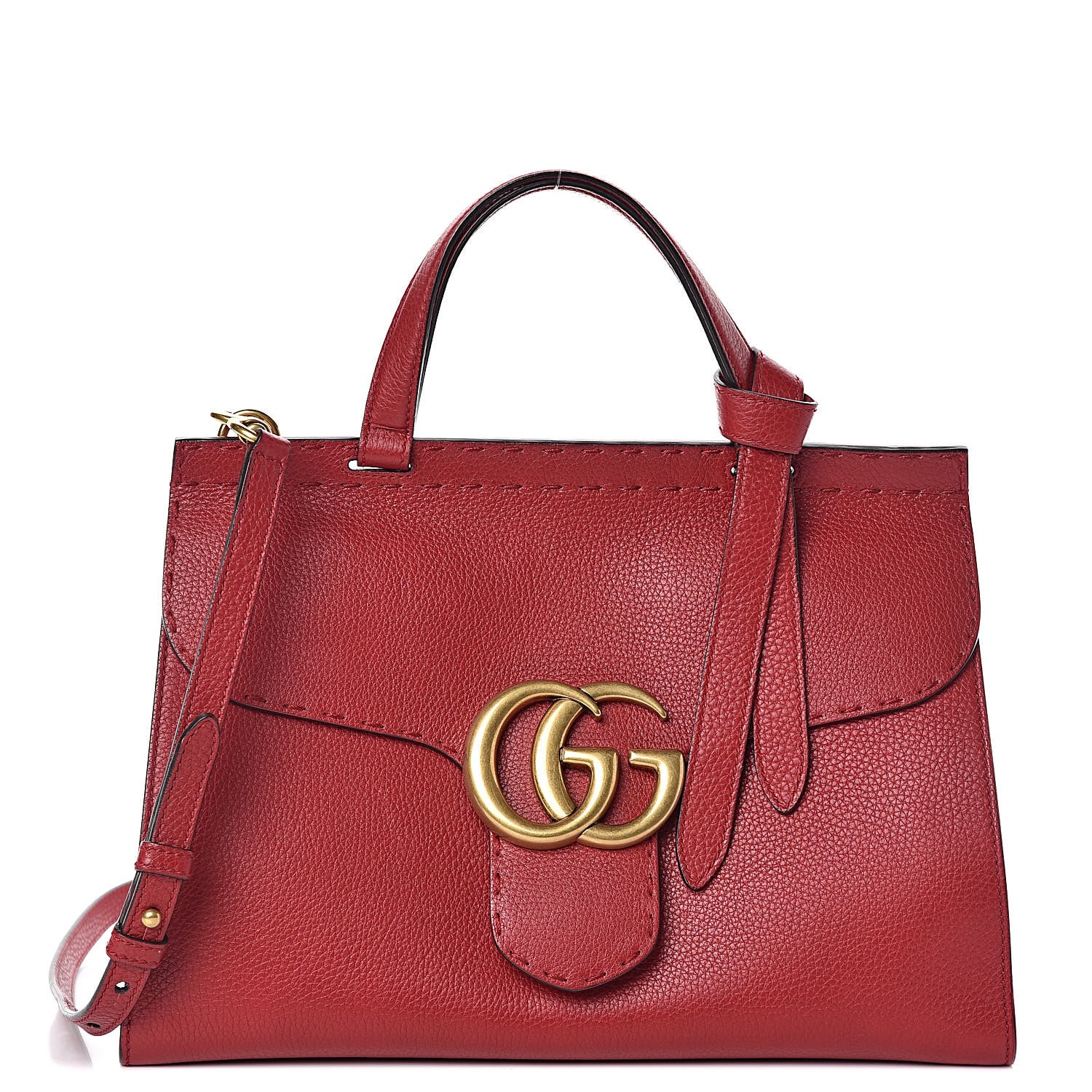 Gucci Calfskin Small GG Marmont Top Handle Bag Vulcanic Red 1 of 9