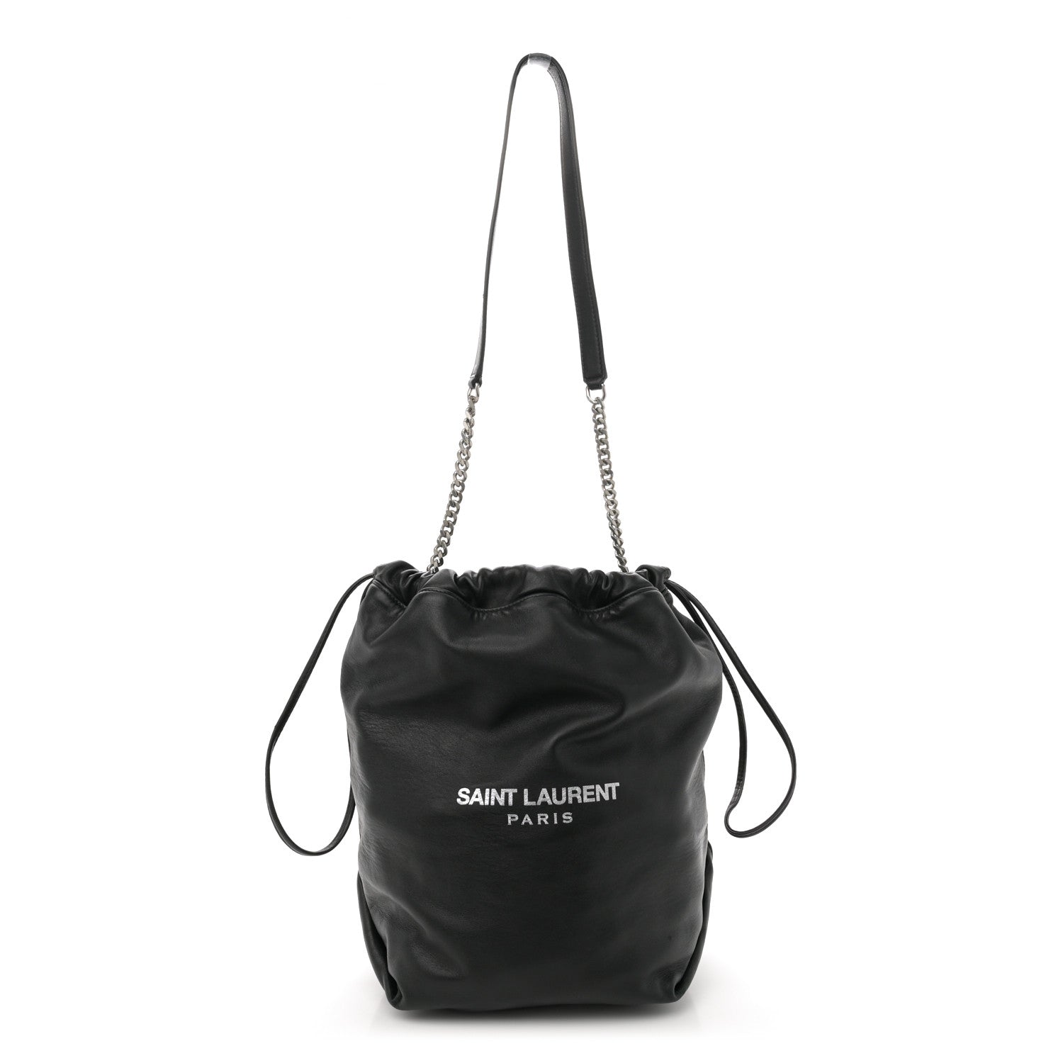 Saint Laurent Lambskin Teddy Drawstring Bag Black 1 of 12