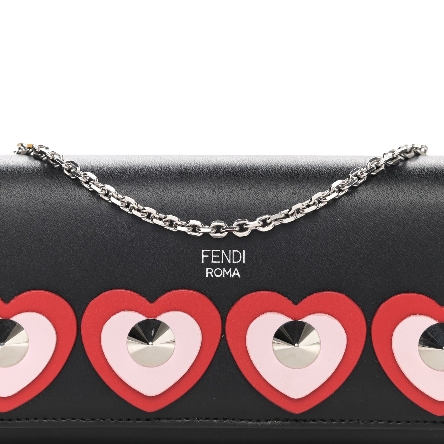 Calfskin Heart Studded Continental Wallet On Chain Black Red Peonia