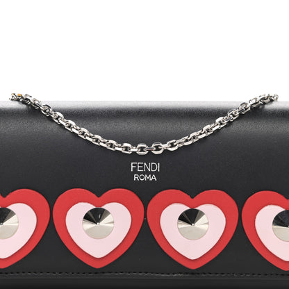 Fendi Calfskin Heart Studded Continental Wallet On Chain Black Red Peonia 6 of 11