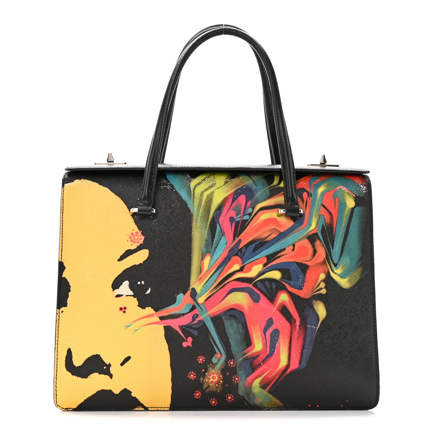 Saffiano Girl Print Satchel Black Ginestra Fuoco