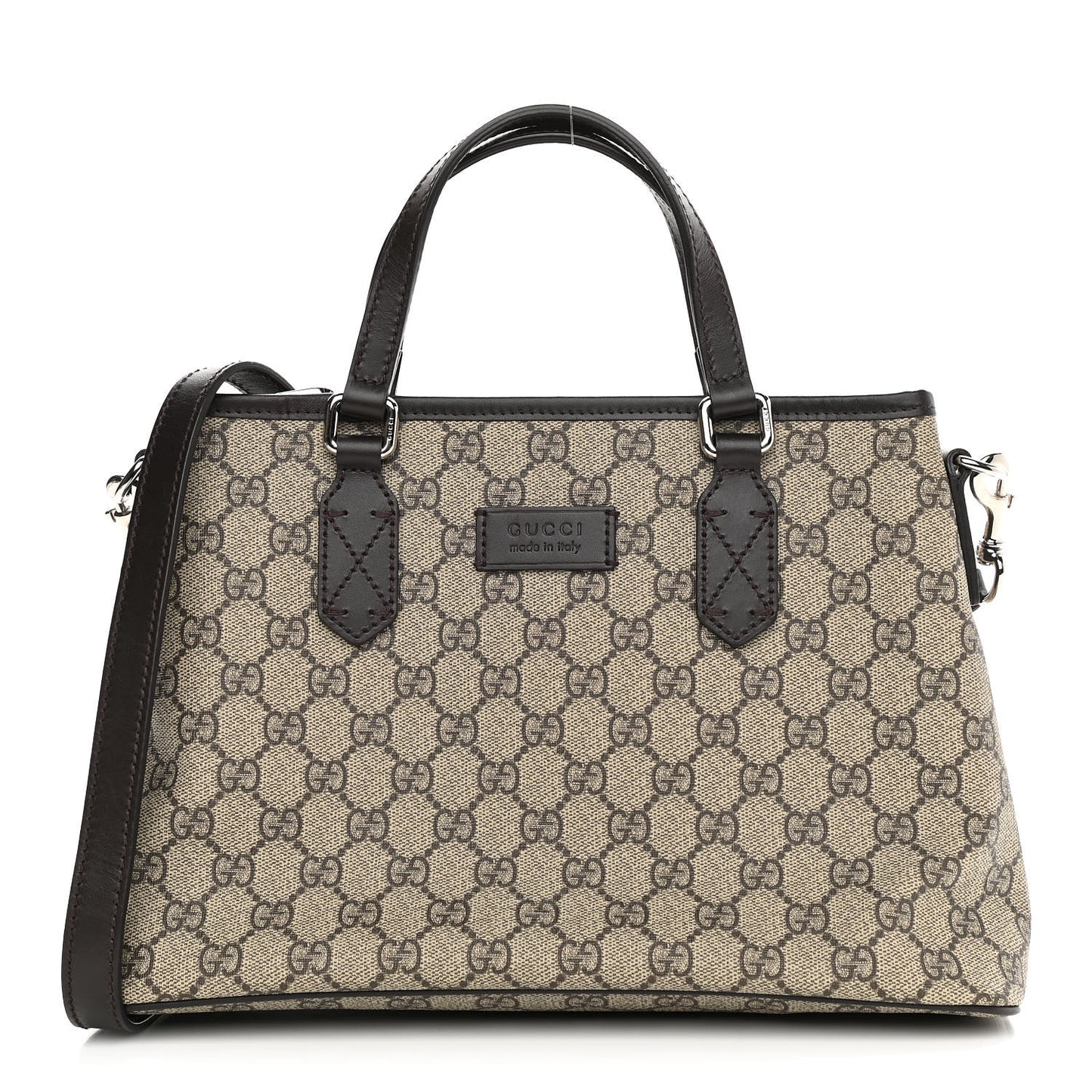 GG Supreme Monogram Small Zippered Tote Dark Brown