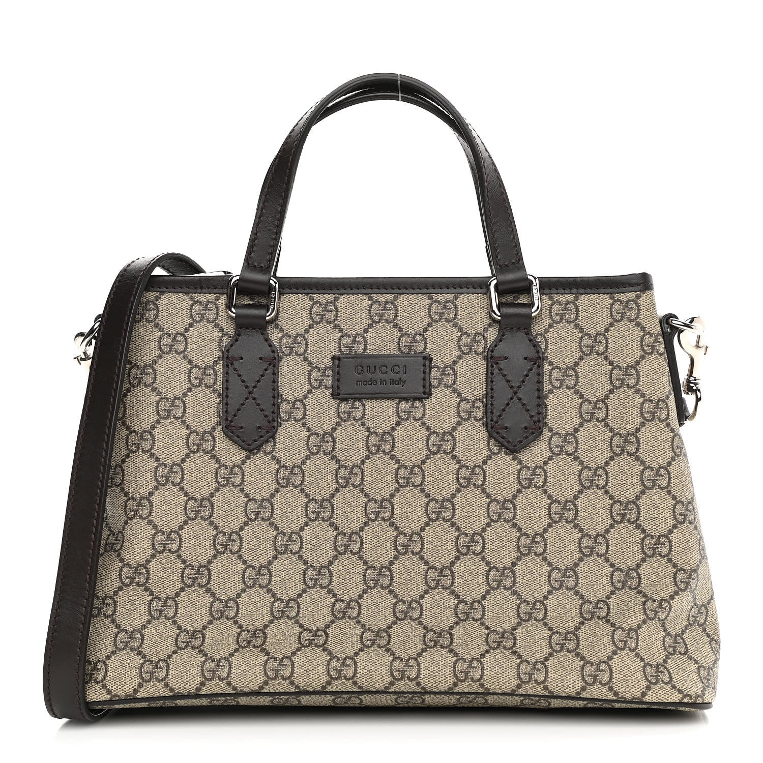 Gucci GG Supreme Monogram Small Zippered Tote Dark Brown 1 of 10