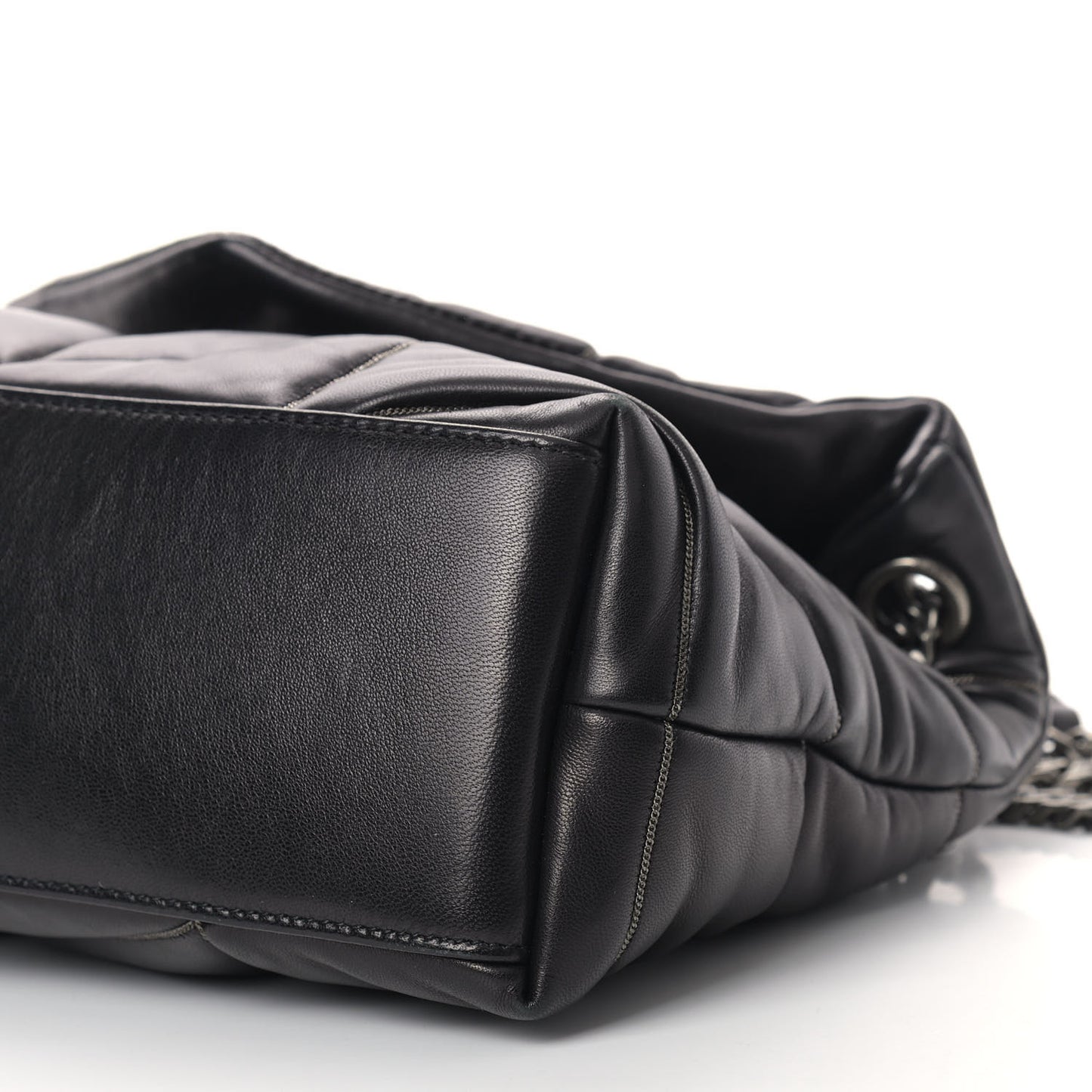 Lambskin Quilted Small Loulou Puffer Monogram Chain Satchel Black