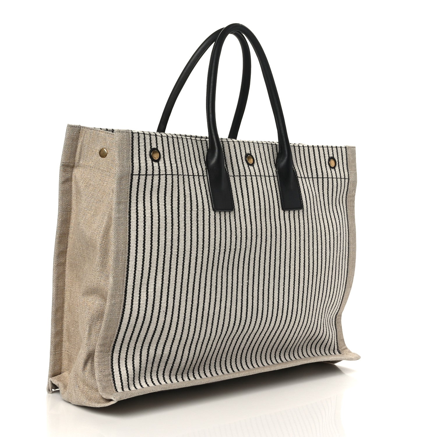 Saint Laurent Embroidered Cotton Linen Rive Gauche Noe Tote Natural Black 3 of 10