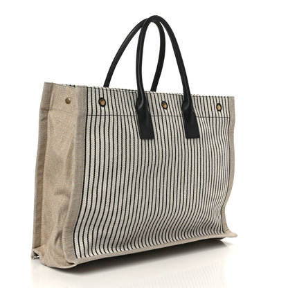 Saint Laurent Embroidered Cotton Linen Rive Gauche Noe Tote Natural Black 3 of 10
