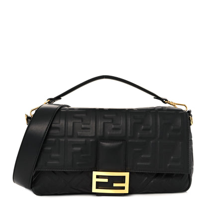 Fendi Nappa FF 1974 Embossed Large Baguette Black 1 of 10