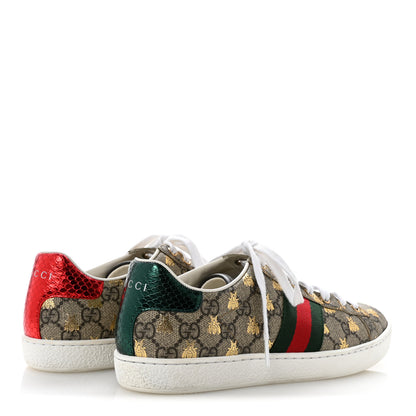 Gucci GG Supreme Monogram Bees Ayers Web Womens Ace Sneakers 38 Beige Oro Green Red 5 of 10