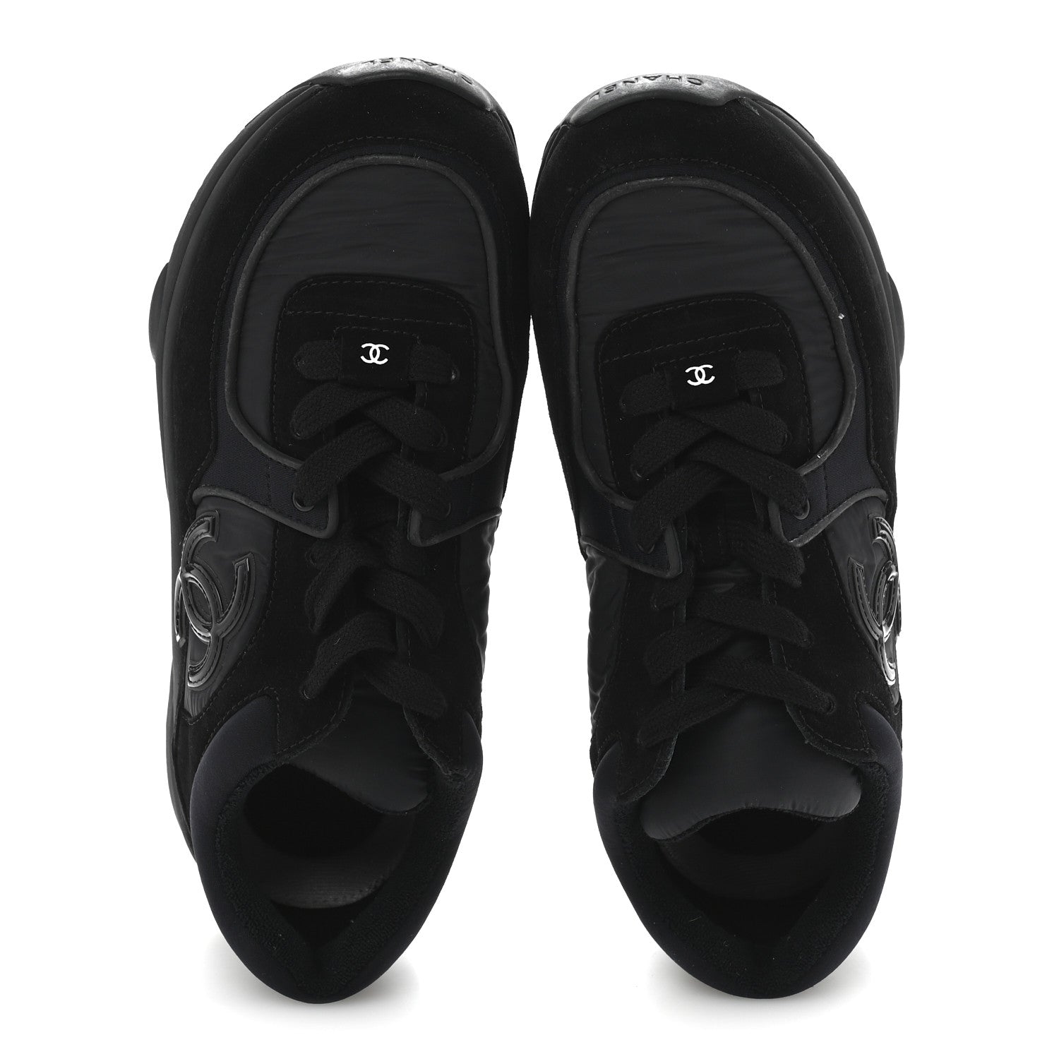 Chanel Fabric Calfskin Suede CC Sneakers 40 Black 2 of 10