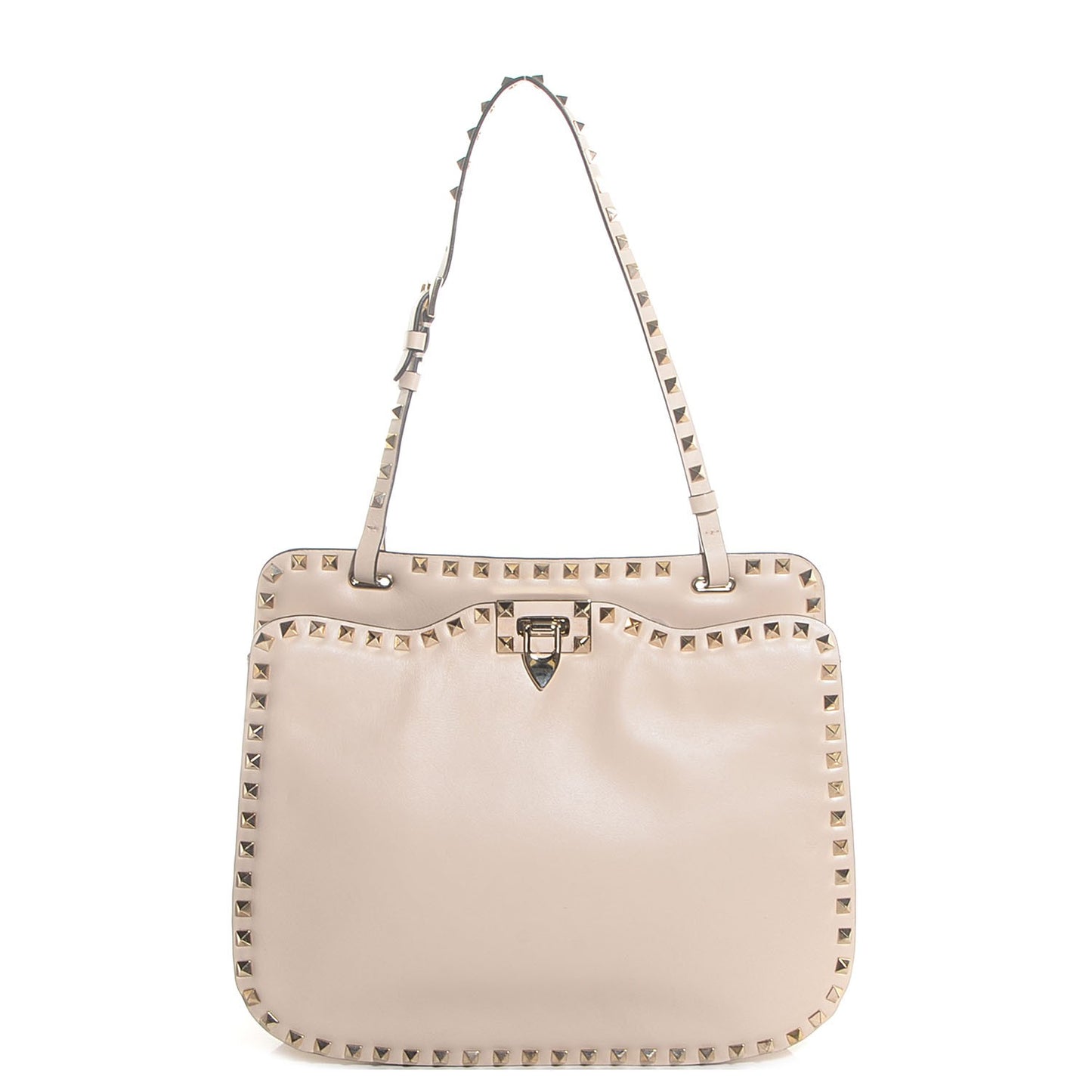 Vitello Rockstud Shoulder Satchel Ivory
