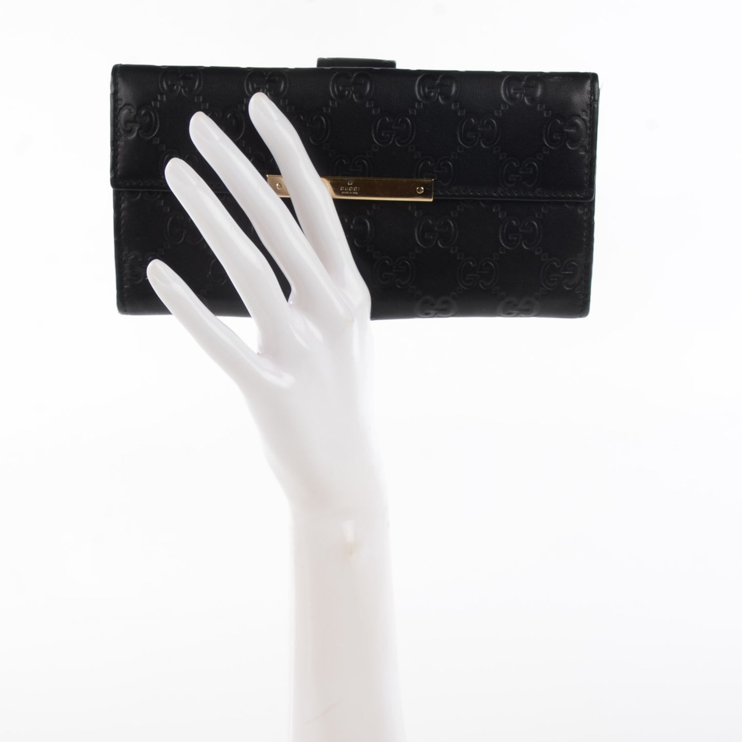 Guccissima Margaux Calfskin Metal Bar Continental Flap Wallet Black
